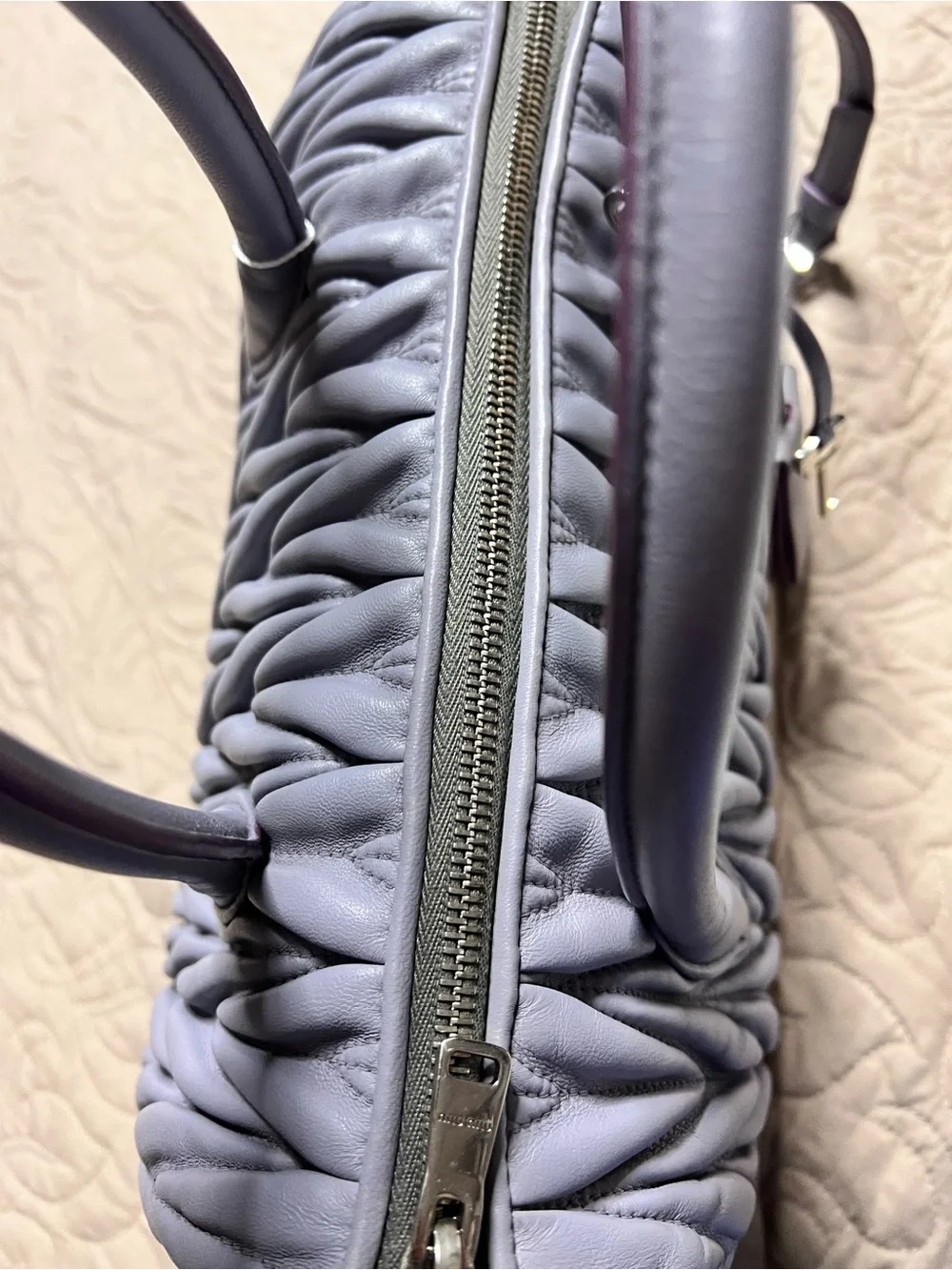 Miu Miu Lavender Matelassé Satchel with Detachable Strap